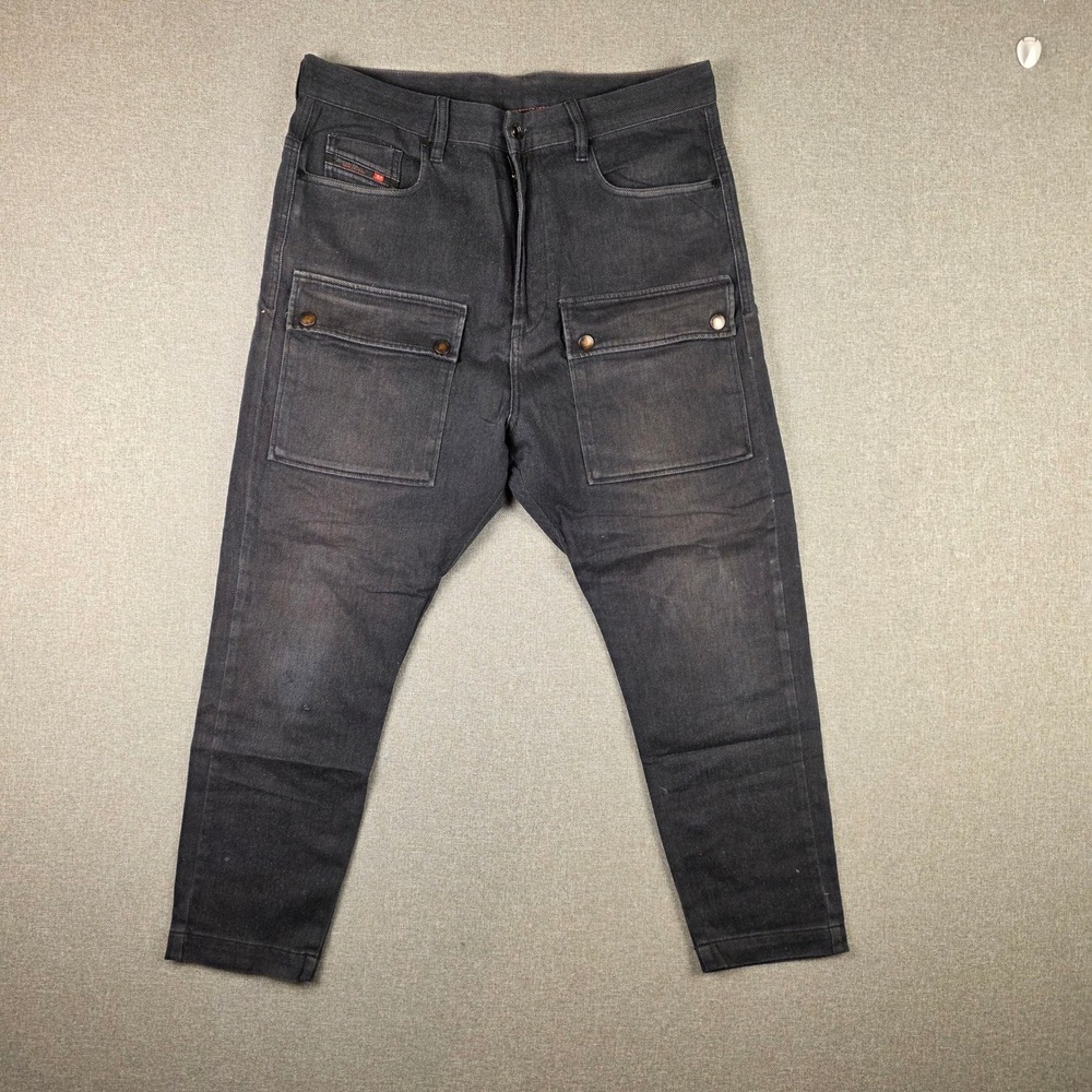 Vintage Diesel Grunge P-JAN HAQD 900 Mens Black Cargo Utility Jeans Size 32 Y2K